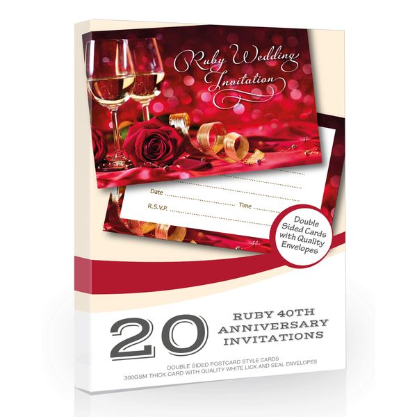 Olivia Samuel 20 x Ruby Anniversary Invitations - 40th Wedding Anniversary from Ready to Write Invitations with Envelopes