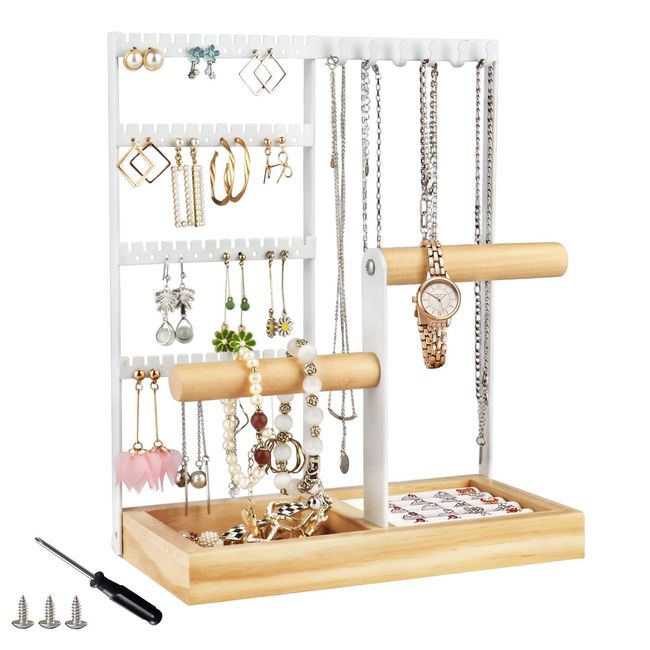 Iptienda Accessory Stand, Earring Stand, Jewelry Storage, Large Capacity, Accessory Hanging, Present, Popular Storage Box, Wristwatch, Ring, Necklace, Earrings (White)