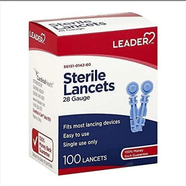 Leader Ultra Thin Sterile 28 Gauge Lancets, 100 Lancets 096295132618VL