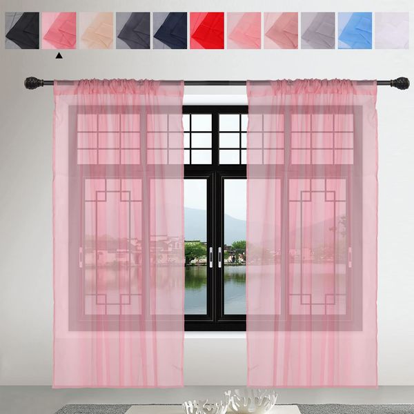 Trimming Shop Blush Pink Semi-Transparent Voile 2 Panel Decorative Slot Top Door Window Kitchen Curtains Rod Pole Pocket for Bedroom Living Room Café 56" x 54" (142cm x 137cm)