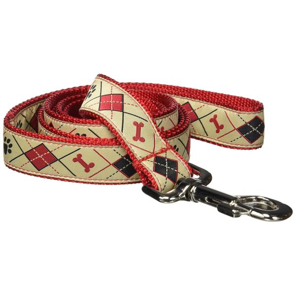 Large Tan Argyle Dog Leash: 1" Wide, 6ft Length - Made in USA.