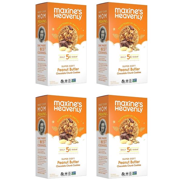 Maxine's Heavenly Peanut Butter Chocolate Chip Cookies | Healthy Vegan Oatmeal Cookies Sweetened with Coconut Sugar & Dates | Plant Based, Gluten Free & Non GMO | 7.2 Ounces Each (4 pack)