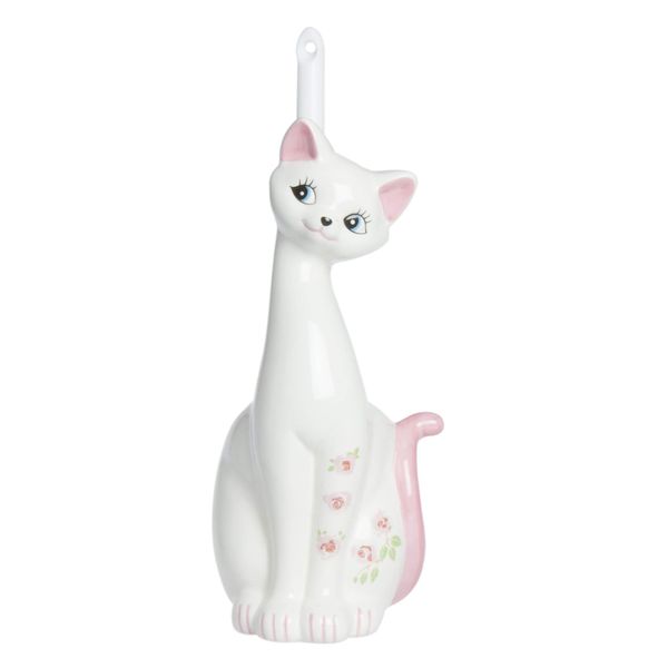 Sunart SAN1708 Cute Miscellaneous Goods, Lovely Pottery Cat Toilet Brush Holder, Toilet Brush Included, Width 5.1 inches (13 cm), Pink