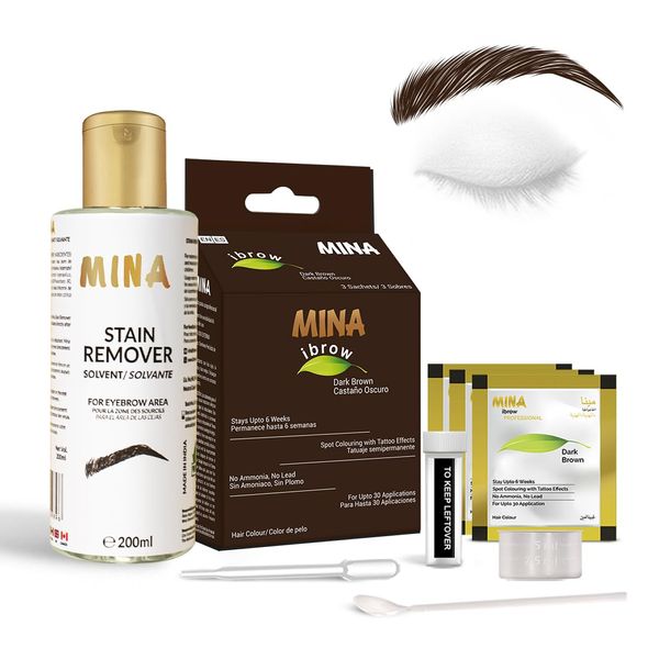 MinaiBrow Tint Kit Dark Brow | Natural Spot Coloring Brow Tinting Powder with Stain remover, Softly Removes Color from Skin - Smudge Proof Tint