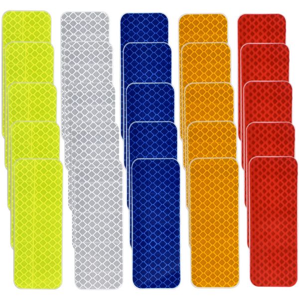 25 Pcs Warning Reflective Stickers Assortment Outdoor Waterproof Reflective Tape Safety Reflective Stickers 1.2x3.25Inch Driveway Reflectors Stickers Night Visibility Adhesive Stickers