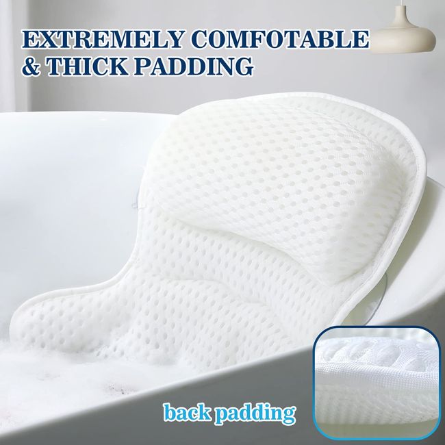 Bathtub Pillow Headrest Bath Pillows for Tub Neck and Back Support with  White