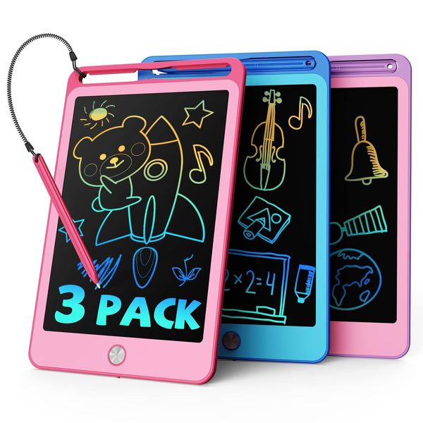 TEKFUN 3 Pack LCD Writing Tablet for Kids, 8.5 Inch Blue+Pink+Purple Doodle Board Drawing Board Reusable Drawing Tablet with Lanyard, Educational Kids