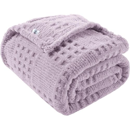 50x70 Inch Waffle Purple Throw Blanket -Fluffy Fleece, Neutral Tan Color, Cute & Aesthetic, Perfect for Sofa, Couch, Chair, Bed, Living Room & Bedroom, All-Season Use, Plush & Cozy Decorative Blanket