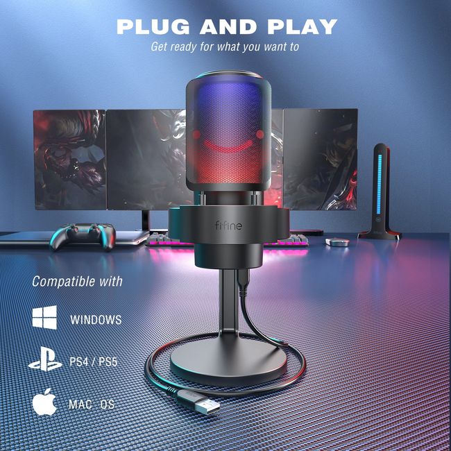 FIFINE USB Condenser Gaming Microphone, for PC PS4 PS5 MAC with