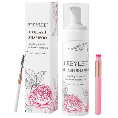 Eyelash Extension Cleanser, BREYLEEEyelash Extension Shampoo Eyelash Extension Foam & Brushes Eyelid Cleanser for Makeup Remover Paraben & Sulfate Free for Salon and Home Use(200ml, 7 fl oz)