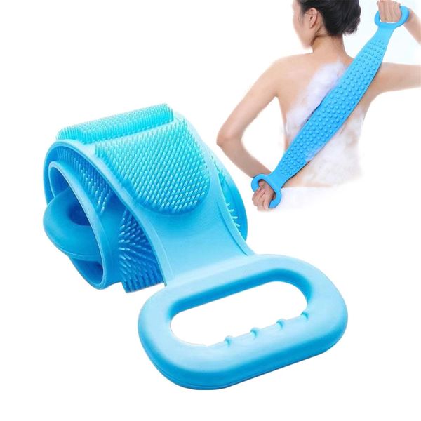 Silicone Back Scrubber for Shower，Upgrade Body Brush for Men/Women Exfoliating Long Double Side Back Scrubber Shower Brush Deep Clean SPA Massage Skin Care，Bathing Accessory Bubble Bath for Men（Blue）