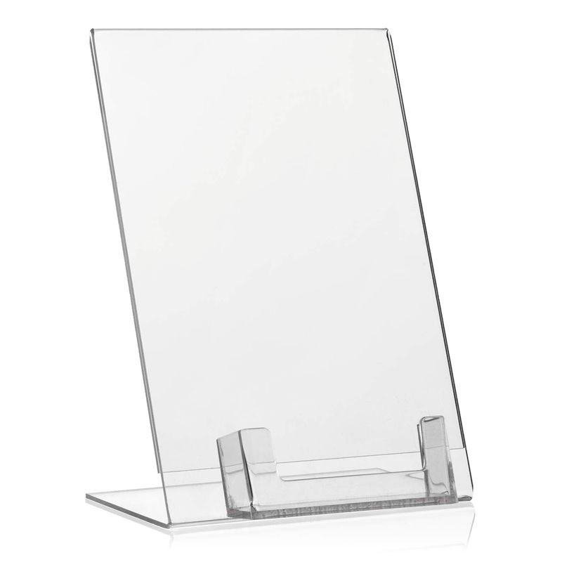 A4 Clear Plexiglass L-Shaped Display Stand - With Business Card Holder - Tabletop Sign Holder Made In Germany