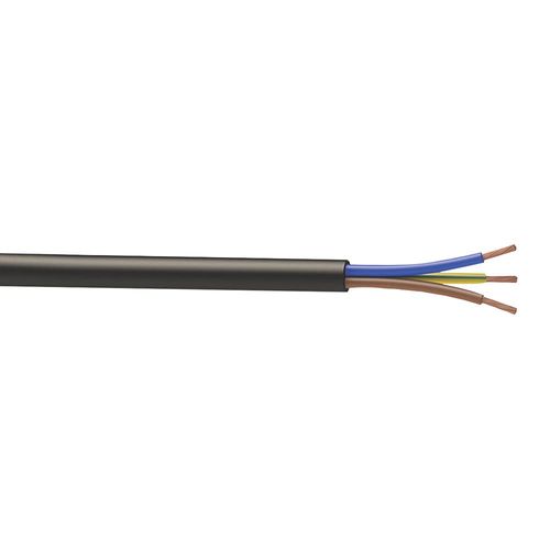 3 Core Round black Flex Flexible Cable 0.75 MM - 3 metre Cut Length