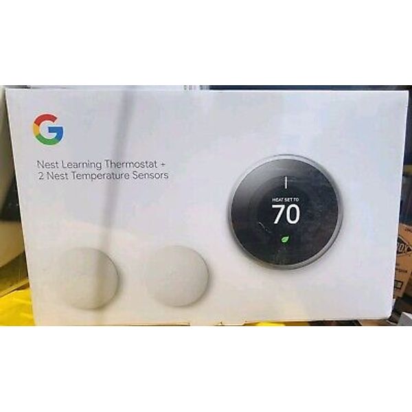 NEW Google Nest Learning Thermostat +2 Temperature Sensors Bundle SILVER