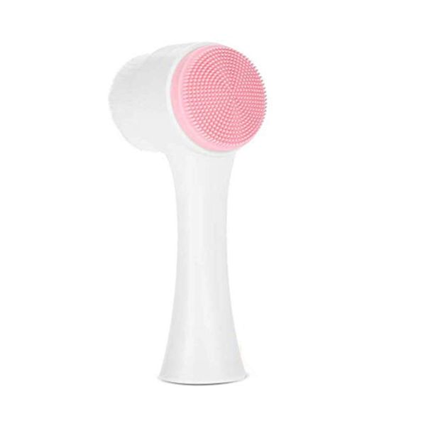 Facial Cleansing Brush, Double Sided Clean & Exfoliating & Massage Soft Bristles, Silicon Face Pore Cleanse, Blackhead, Dry or Wet Multi-Purpose(Pink)