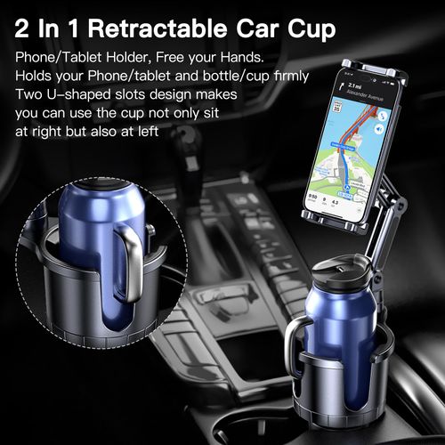 Uniwit Cup Holder Phone Tablet Mount, 2 in 1 Car Cup Holder with Expander Adjustable Long Arm for Car,360°Rotation Phone Tablet Mount Compatible for Tablet IPad, All Smartphones and Most Bottles