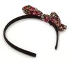 Thin Black Silk with Side Floral Pattern Fabric Bow Alice/Hair Band/Headband