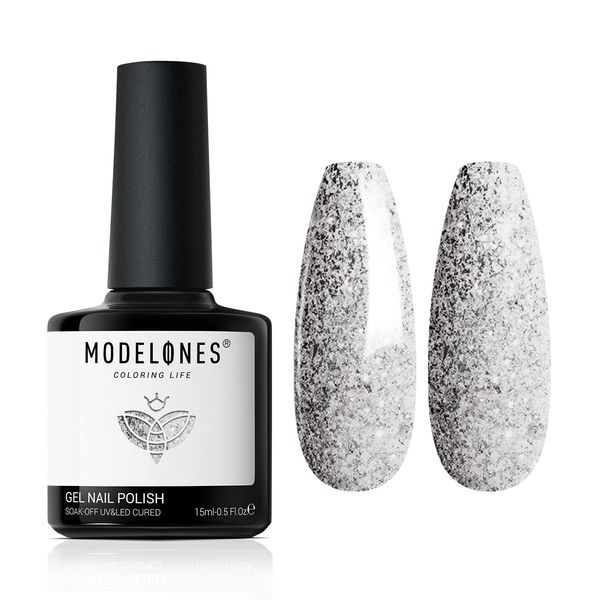 Modelones Spacewalk Silver Gel Nail Polish, 1 Pcs 15ml Soft Christmas Color Gel Nail Polish Soak Off LED Long Lasting French Manicure Essential Gel Nail Salon Design DIY at Home Gifts for Women