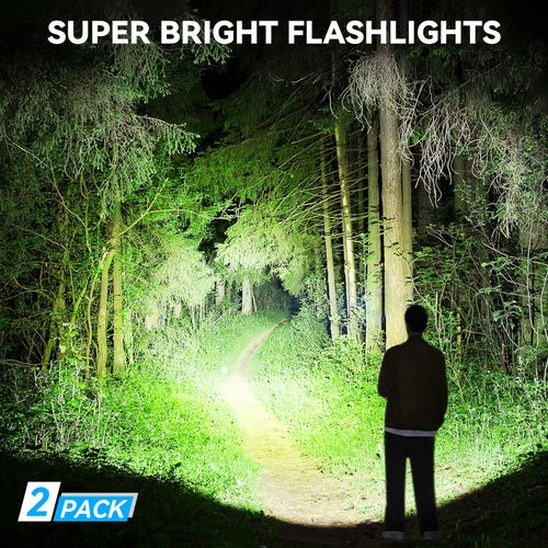 Kmivo Rechargeable LED Flashlights High Lumens - 90,000 Lumens Super Bright Flashlights with 5 Modes, Waterproof Powerful Flash Light for Home(2 Pack)