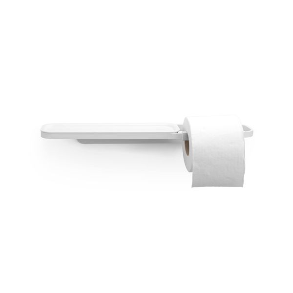 Brabantia MindSet Wall Mounted Toilet Roll Holder with Shelf (Mineral Fresh White) Wide Opening, Bathroom Tissue Rack, Anti-Rust Materials