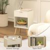 White Nightstand with Charging Station, Mid Century Modern Bedside Table with Dr