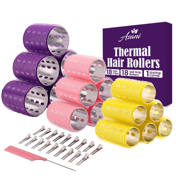 Thermal Rollers for Hair - 37 Self Grip Hair Rollers with 18 Clips and Styling Comb - Aluminum Thermal Hair Rollers for Volume and All-Day Curls - For Short, Medium, and Long Hair (Small)