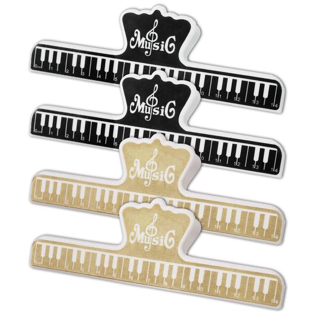 Sheet Music Clips, Set of 4, Piano Guitar Book Book Sheet Music Clip Page Clip Memo Clip Music Note Music Goods Accessories Plastic (Black+Gold)