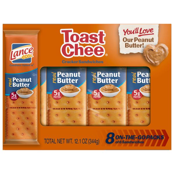 Lance Toast Chee Crackers with Real Peanut Butter, 6 Crackers/pack (8 Pack Tray) 12 Oz. Net