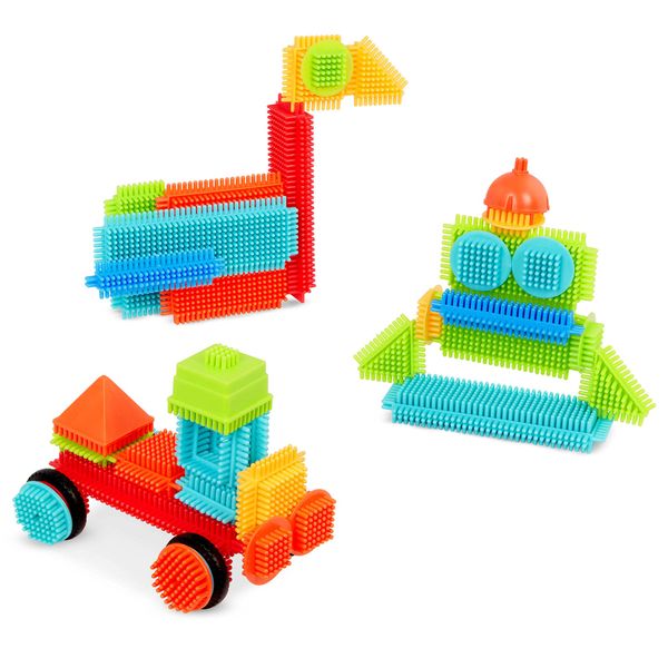 Battat - Bristle Blocks - Interlocking Building Blocks - 50Pc Playset - Basic Builder Bucket - STEM Set for Toddlers & Kids - Educational Toys, 2 Years +