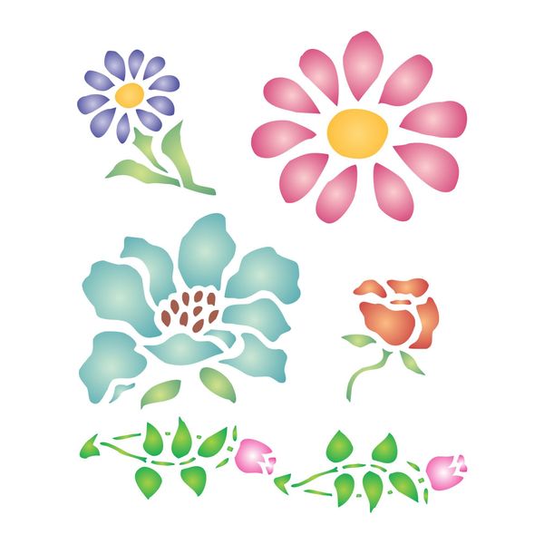 Flower Stencil - 8 x 10cm (S) - Reusable Small Flora Flowers Leaf Buds Wall Stencil Template.