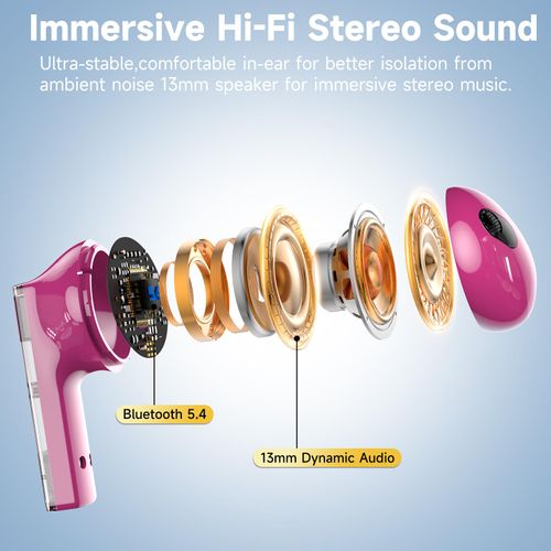 aigo Wireless Earbuds, Bluetooth 5.4 Headphones with Translucent Charging Case, Noise Canceling, Waterproof in-Ear Earphones with Mic for iPhone Android Laptop Sports