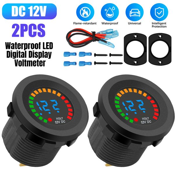 2Pcs Waterproof Car Battery Meter DC 12V Voltmeter Digital Display Voltage Gauge