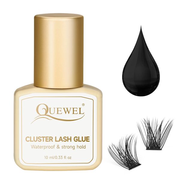 QUEWEL Wimperncluster Kleber 10ml, Schwarzer Cluster Lashes Kleber für DIY Wimpernverlängerungen, Langanhaltender Wimpernkleber für Cluster Lashes, Wasserfest & Keine Reizung(Schwarz, 10ml)