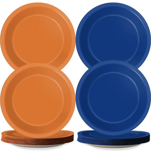 Wiooffen 48 Pcs Orange Blue Party Plates Birthday Party Disposable Paper Dessert Plates Supplies Decorations Dart War Theme Plates Tableware for Birthday Baby Shower