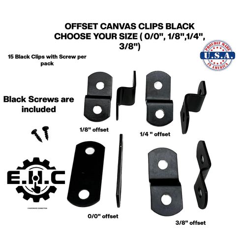 Canvas Clips Black for Picture Framing Screws Included 15 per Pack ( Choose Your Offset 0/0", 1/8", 1/4", 3/8" Size ) by E.H.C. (0/0 Flush)