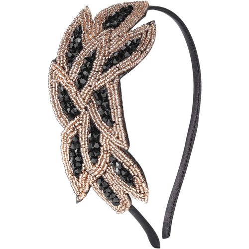 ArtiDeco 1920s Headpiece Vintage 1920s Headband Crystal Headband Flapper Headpiece with Crystal Great Gatsby Costume Accessories Roaring 20's Accessories (Gold Black)(Size: One Size)