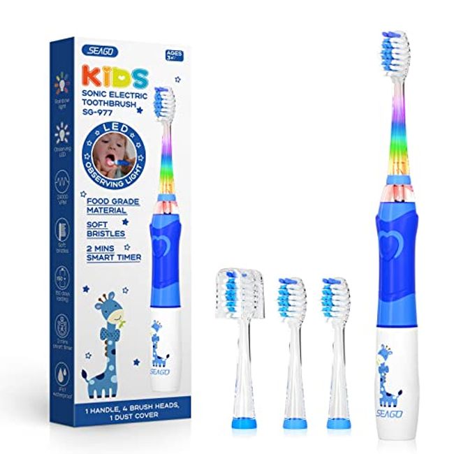 SEAGO Light Up Toothbrush for Kids, Kids Battery Toothbrushes wiith Soft Bristles, Kids Electric Toothbrush with 2mins Smart Timer, IPX7 Waterproof for Kids Age of 3+ Blue