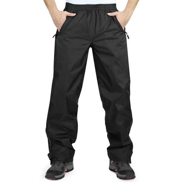 33,000ft Men's Rain Pants, Waterproof Rain Over Pants, Windproof Outdoor Pants for Hiking, Fishing Black