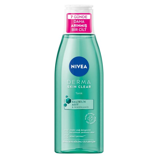 NIVEA Derma Skin Clear Sivilce Karşıtı Tonik 200 ml, Salisilik Asit (BHA), Nisaniamid, Yağlı ve Sivilce Eğilimli Ciltler, Gözenek Arındırıcı, Yüz Temizleyici