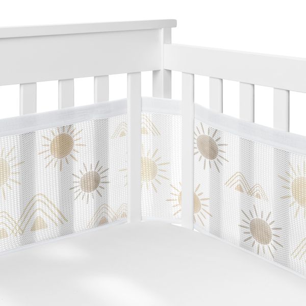 Sweet Jojo Designs + BreathableBaby Boho Desert Sun Taupe Boy Girl Gender Neutral Breathable Mesh Crib Liner Anti-Bumper Baby Infant Beige Ivory Bohemian Mountain Nature Outdoors Geometric Minimalist