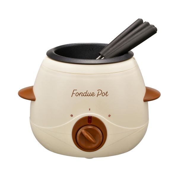 OHM Electric COK-CZ120A-W 08-1413 Fondue Pot, Single Electric, Fluorine Processed, 4 Forks, Stylish Fondue Pot