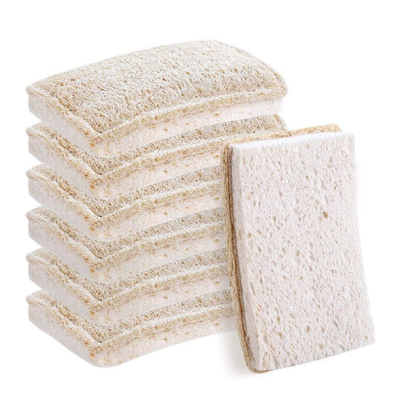 Wangda.G Upgrade Natural Loofah Kitchen Sponges 6 Pack, eco Friendly ...