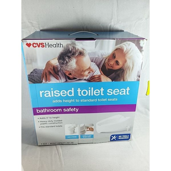 CVS Health Raised Toilet Seat 4" Molded Plastic, 250 lb Capacity-New, Opened Box