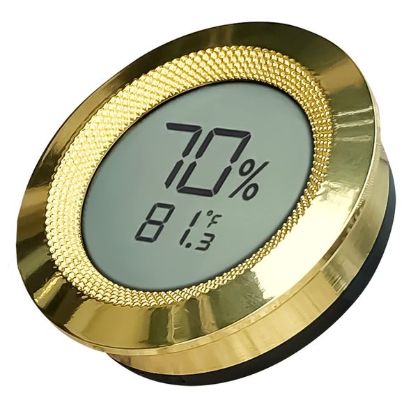 Prestige Import Group Round 2" Digital Hygrometer Thermometer for Cigar Humidors - Gold - 1 Piece