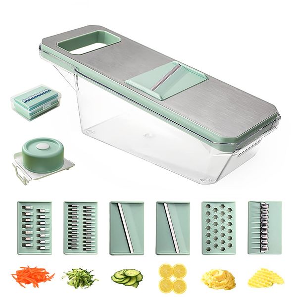 Suuker 6 In 1 Vegetable Slicer Adjustable Mandoline Food Slicer Multi Blade Removable Slicer Potato Veggie Slicer Vegetable Cutter Julienne Shredder Potato Slicer with Container