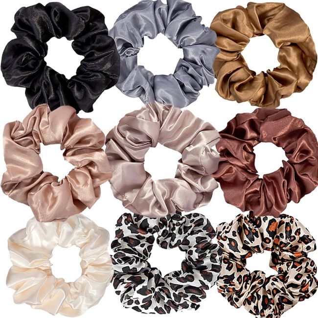 VAGA 9 Cute Scrunchies For Hair - Soft Satin Hair Scrunchies for Women - Hair Elastics Hair Ties Softer Than Silk Scrunchies - Scrunchie For Women's Thick hair - Girls Ponytail Holder Gift