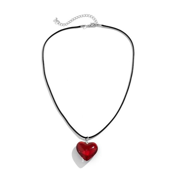 Fuqimanman2020 Y2K Big Heart Pendant Necklace Chunky Glass Puffy Heart Necklace Trendy Jewelry for Women Girls-0.94" Red Heart