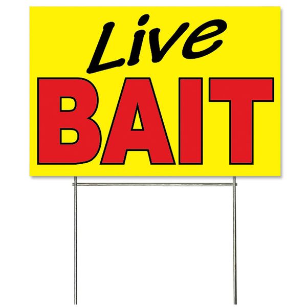 18x12 Inch LIVE BAIT Yard Sign with Stake - yb1s
