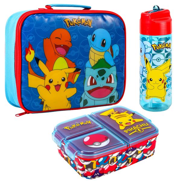 Pokémon Kids Childrens Lunch Box Set – Insulated Lunch Bag, Multicompartment Lunch Box & 540ml Water Bottle - School Travel Lunch Food Set, BPA Free