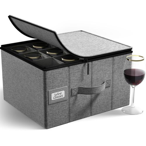 Sorbus Stemware Storage Cases Hard Shell, Wine Glass Storage Box Case with Dividers and Handle - China Storage Containers Holds 12 Crystal Glassware, Red White Wine Glasses, Champagne Flutes, Goblets